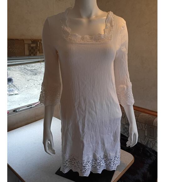 Talbots White Lace Trim Cotton Long Sleeve Top S Cottage Quietlux Feminine Chic - Picture 3 of 13